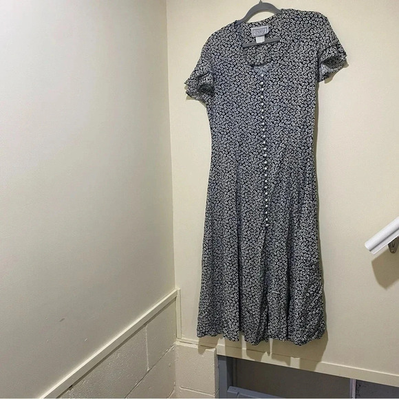 Women’s Vintage Green White Floral D.B.Y brand Dress + Pearl buttons corset S:9 - Picture 2 of 15